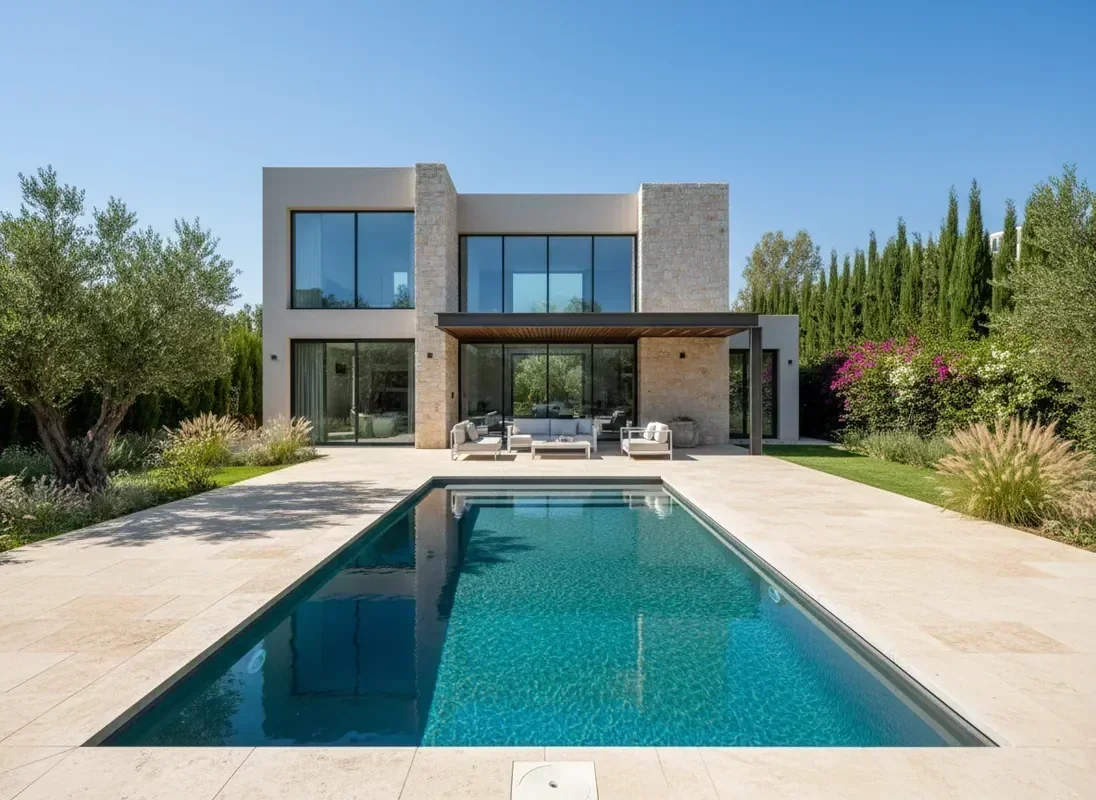 חזית אחורית עם הבריכה המוגמרת