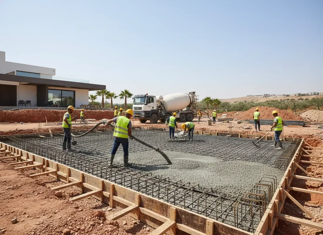 יציקת יסודות בטון מזוין — פרויקט הרצליה