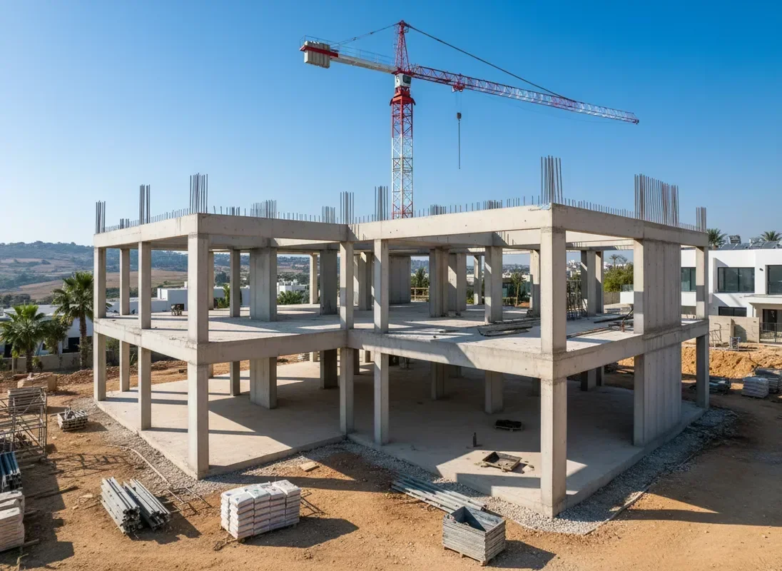 שלד וילה יוקרה הרצליה — עגורן ועמודים