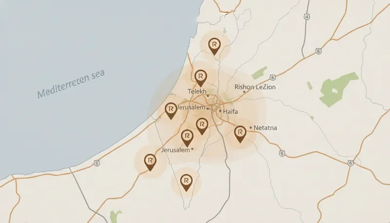מפת אזורי השירות של רפאל איתן ניהול ובניה - אזור המרכז והסביבה