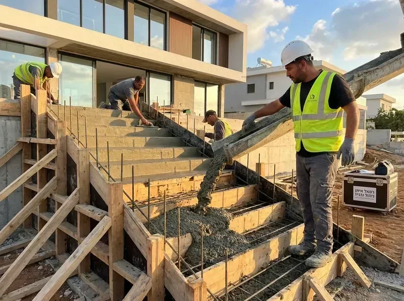 פרט יציקת מדרגות בטון