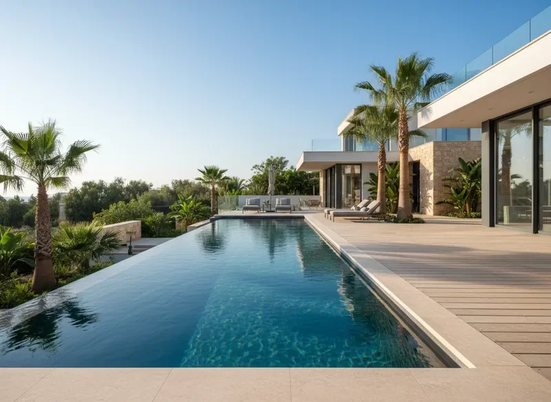 בריכת שחייה יוקרתית מוגמרת עם עיצוב מודרני