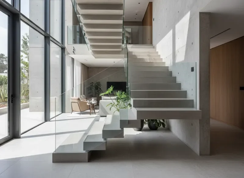 מדרגות בטון אלגנטיות בוילה מודרנית