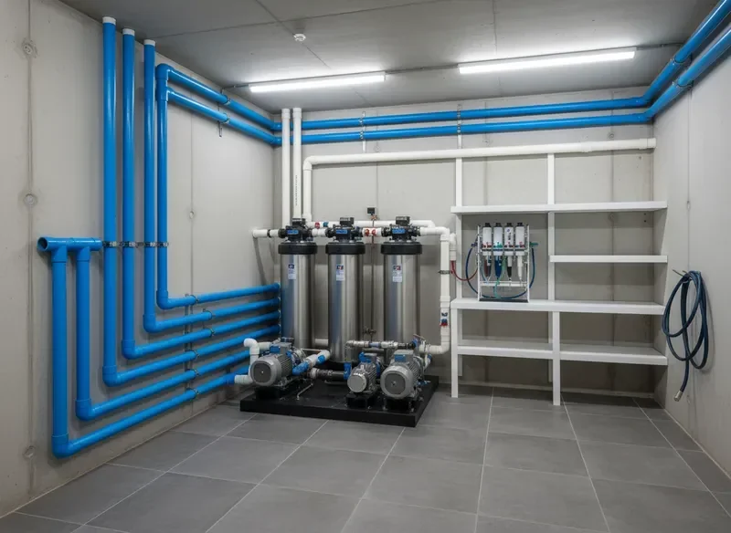 חדר ציוד בריכה מסודר ומקצועי