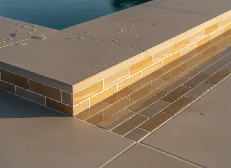 יישור אריחי קו מים ופרט חיפוי בריכה